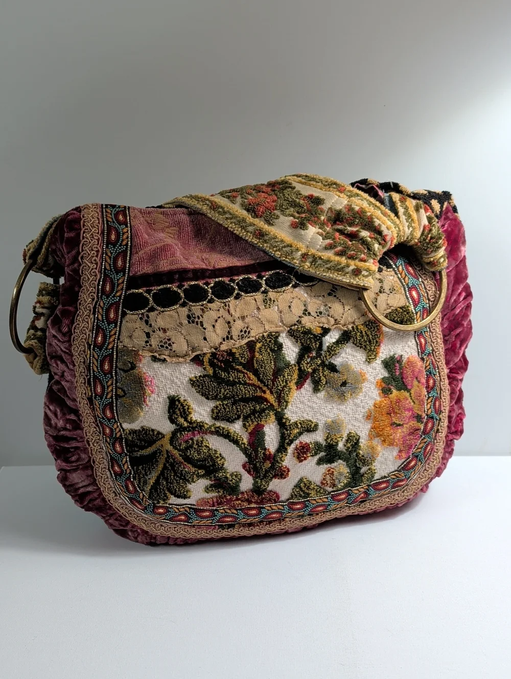 One-of-a-Kind Upcycled Bohemian Tapestry & Velvet Shoulder Bag